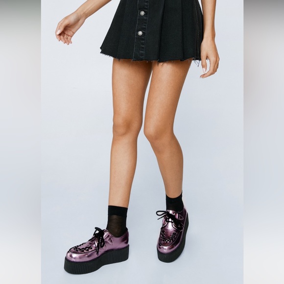 Brand New Metallic Lace Up Platform Creepers - Picture 3 of 4